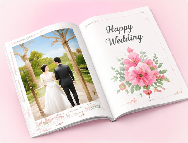 中綴じ冊子・結婚式プロフィールブックの印刷例
