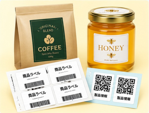 四角形のシール・商品ラベル・QRコードラベルの印刷例
