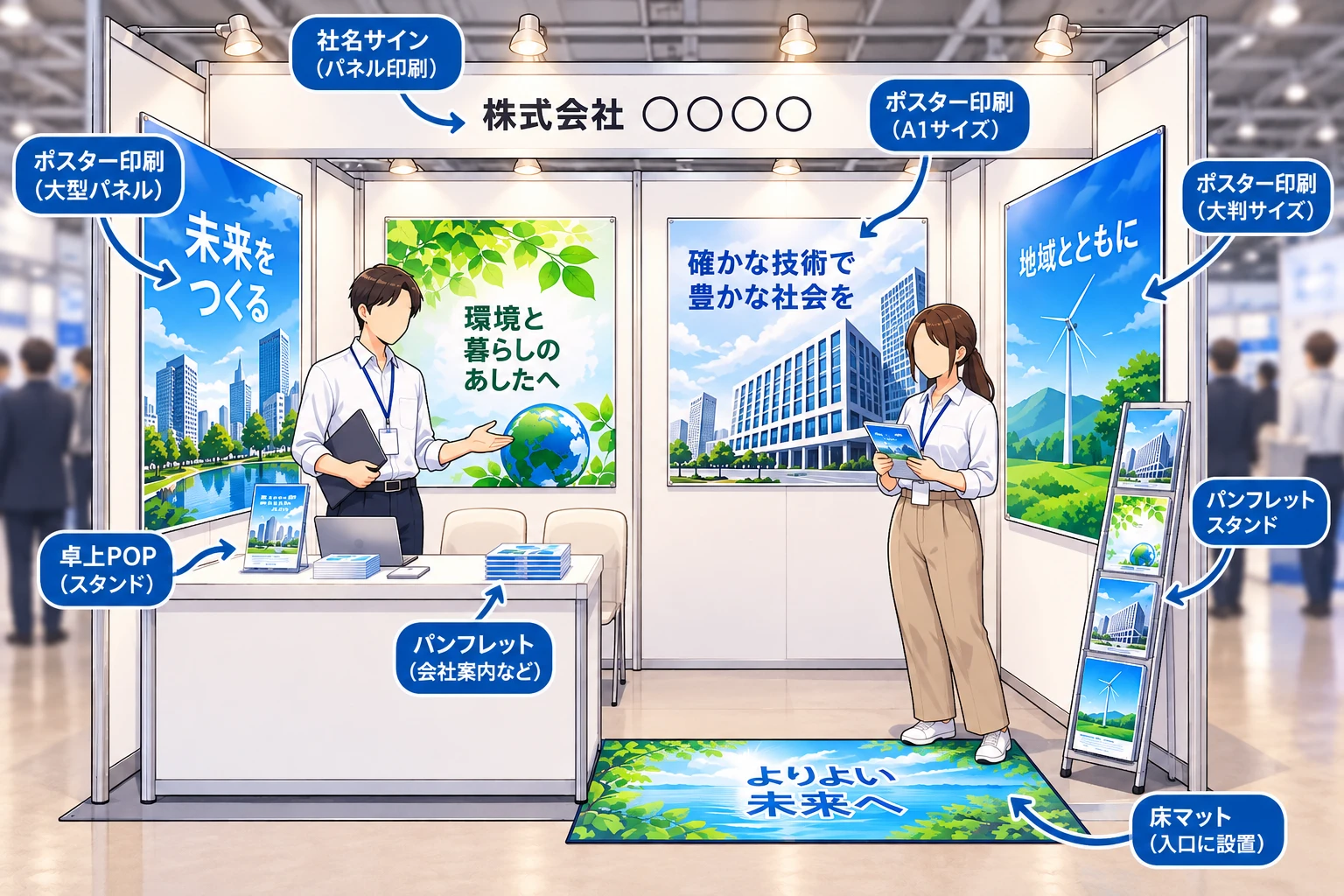 展示会ブースの装飾・大型タペストリー印刷の利用例